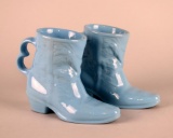 Pair of Vintage Frankoma Pottery Blue Cowboy Boots Mugs
