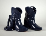 Vintage Frankoma Midnight Blue Cowboy Boots and Horseshoes Bookends  / Vases