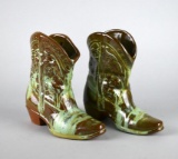Pair of Frankoma Green Glaze Cowboy Boots Vases, Lot 218