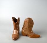 Pair of Frankoma Smaller Tan Glaze Cowboy Boots Vases, 4.5” H, Lot 228