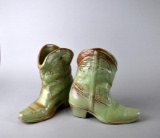 Pair of Frankoma Green Glaze Cowboy Boots Vases, Lot 229
