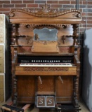 Antique M. Schulz Co. Gothic Victorian Oak Case Pump Organ with Carved Griffin Side Brackets
