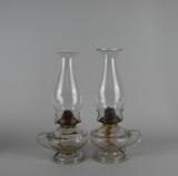 Pair of Pressed Glass Oil Lamps, ~12” H