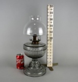Antique White Flame Light Co. Pressed Glass Oil Lamp with Greek Key Design in Base, 17” H