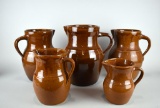 Set of Five Vintage USA Pottery Pitchers, Brown Glaze (Gal Size: 1½ , 1-two, ½ and ¼ )