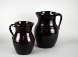 Two Vintage USA Pottery Pitchers, Dark Brown Glaze