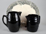 Two Vintage USA Pottery Black Glaze Pitchers and an Antique DB&Co. Shaftesbury 16”  Platter