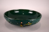 Vintage USA Pottery Green Glazed and Hand Painted Console Bowl