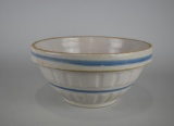 Antique USA #10 White Glaze with Cobalt Blue Trim 10” Stoneware Mixing Bowl