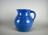 Vintage USA Pottery Light Blue Glaze Water Pitcher, Incised 232 on Base