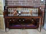 Lighted Dry Bar Made from Vintage Piano Case and Soundboard, Glass Surface with Remote Control