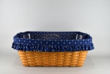 Large 24” L Longaberger Basket w/ Grip Holes, Classic Blue Liner, & Protector, 1998