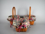 Lot of Three Coordinating Longaberger Baskets w/ Pink Floral Liners & Protectors 1990s