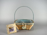 Longaberger Whitewashed Small Easter Basket w/ Light Blue Liner & Protector 2003 Edition
