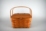 Longaberger Two Pie Basket w/ Leather Toggle & Hinges & Plastic Liner 1992