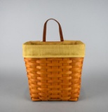 Longaberger Mail / Leather Hanging Basket w/ Leather Handle, Yellow Liner, & Protector 2003