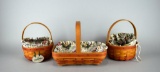 Lot of Three Small Coordinating Longaberger Baskets w/ Floral Liners & Two Protectors 1990s-2000