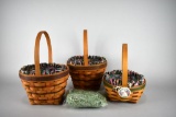 Three Coordinating Longaberger Round Easter Baskets w/ Liners & Protectors 1990s