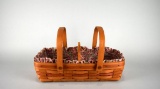 Longaberger Two-Handle Medium Size Gathering Basket w/ Pink Roses Liner, Protector, & Divider 1991
