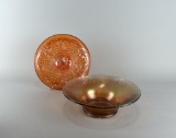 Two Vintage Carnival Glass Items: Finger Cake Tray and Bowl