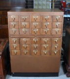 Vintage Hardwood Library Card File Cabinet with Pullouts for Writing