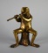 Brass 6” Frog Playing Flute on Tree Stump, India