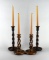 Lot of Four Barley Twist Wood Candle Sticks (Two Pairs) with Candles
