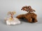 Lot of Two Twisted Wire & Art Glass Tree Decor on Quartz & Wood Burl Bases