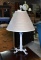 Ivory Finished Metal Column Table Lamp with Light Tan Woven Shade