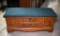 Vintage Lane Cedar Lined Oak Hope Chest with Green Upholstered Seat