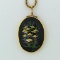 Hand Painted Black Cabochon Gilt (Vermeil) Sterling Silver Pendant & 24” Gilt Sterling Necklacel