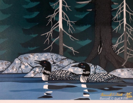 Bernard C. Scott (XX-XXI) Ducks, Color Lithograph 25/200, Signed Lower Right, w/ Metal Display Easel