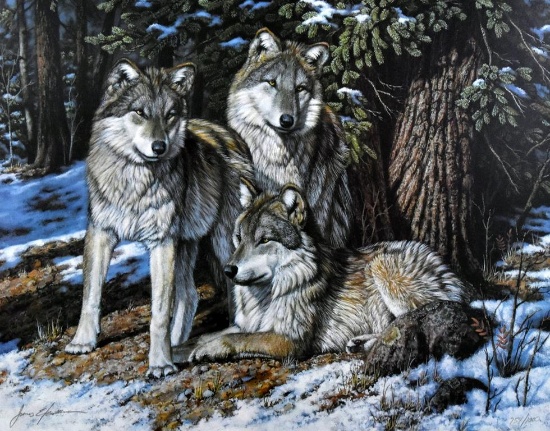 James E. Faulkner (XX-XXI) Wolves Color Lithograph 754/1000, Signed Lower Left