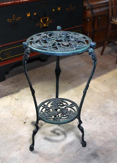 Verdigris Patinated Metal Plant Stand, Grapevine Motif