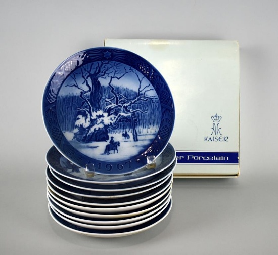 Lot of Ten Royal Copenhagen B&G 7” Christmas Plates & One Kaiser Porcelain 7.5” Christmas Plate