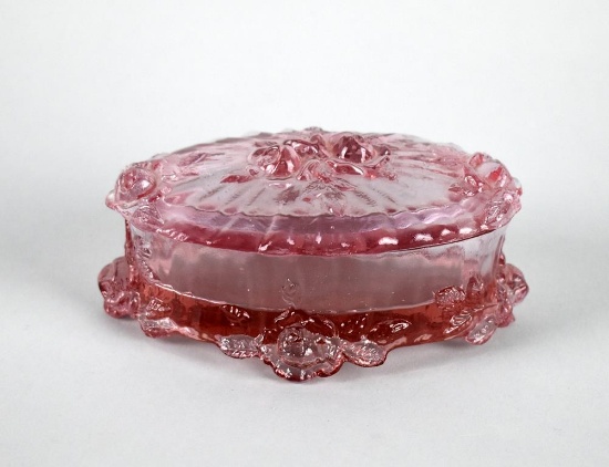 Fenton Oval Cranberry Glass Lidded Vanity Dish