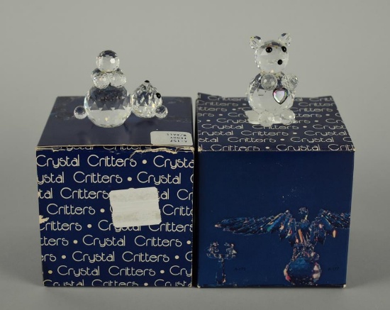 Two Crystal Critters Teddy Bears with Original Boxes: Heart Teddy & Teddy with Ball