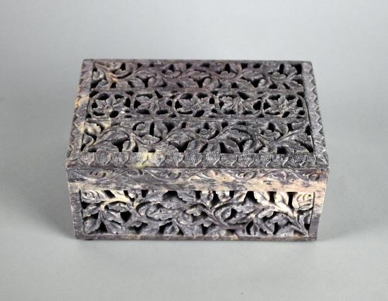 Natural Soap Stone Hand Carved Pierced Box, India