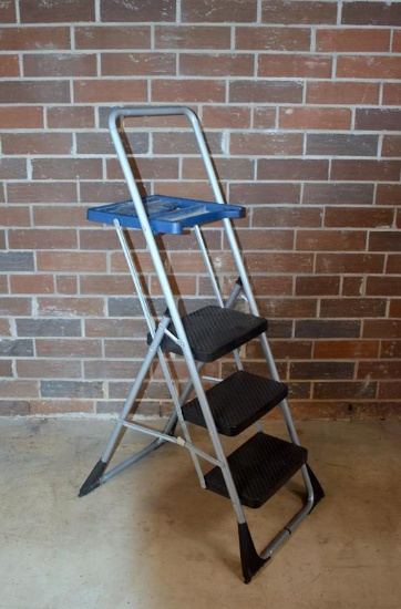 Cosco Three Tread Step Ladder with Blue Tool/Supply Shelf