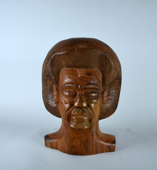 African Hand Carved Wooden 13.5” Head