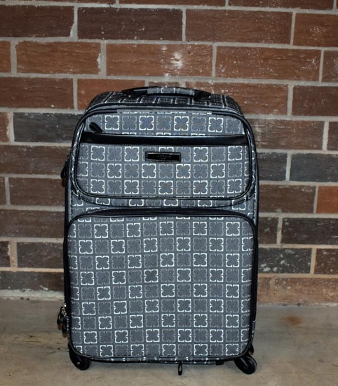 Liz Claiborne Gray Four Leaf Clover Design Rolling Suitcase with Snap Out Cosmetic Bag