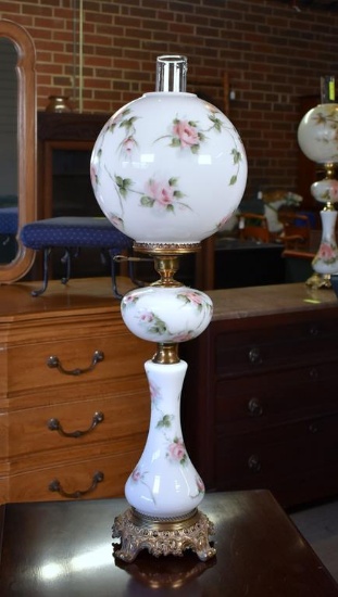 Vintage GWTW Style Hand Painted Electric Table Lamp, Pink Roses