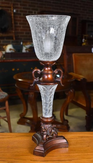 Contemporary Bronzed Finish & Crackle Glass Torchiere Table Lamp