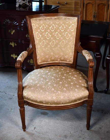 Vintage Walnut Armchair with Light Gold Upholstery