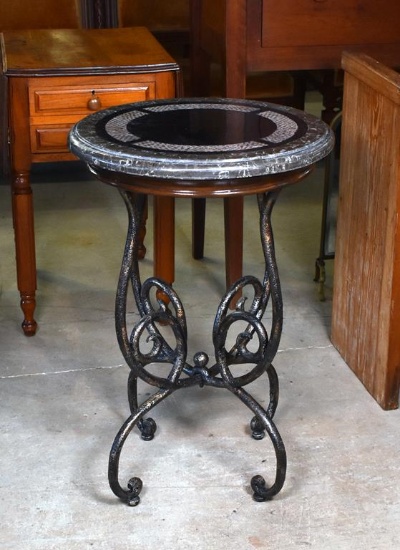 Beautiful Contemporary Round Side Table, Stone Top, Bronzed Finish Metal Legs