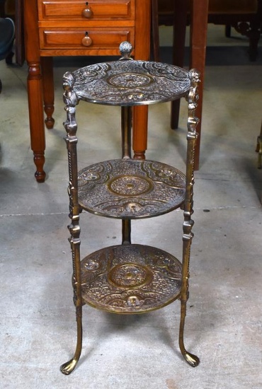 Antiqued Brass Finish Three-Tier Stand with Paw Feet