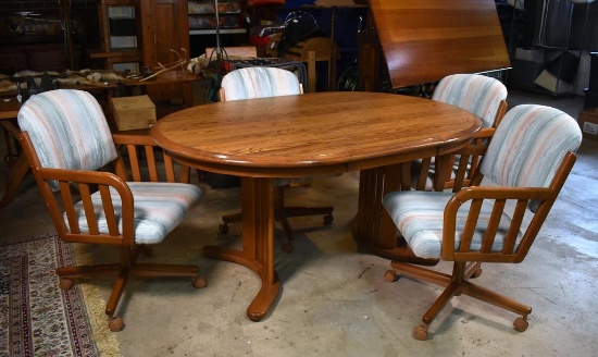 Oak Oval Kitchen Dining Table with One Leaf