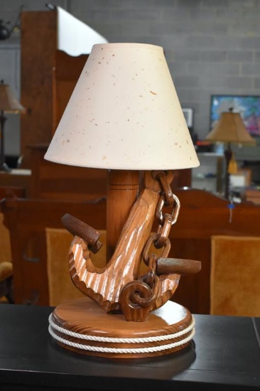 Carved Wooden Anchor Nautical Table Lamp
