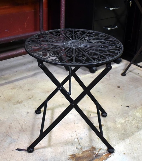 Contemporary Black Metal Folding Side Table or Plant Stand