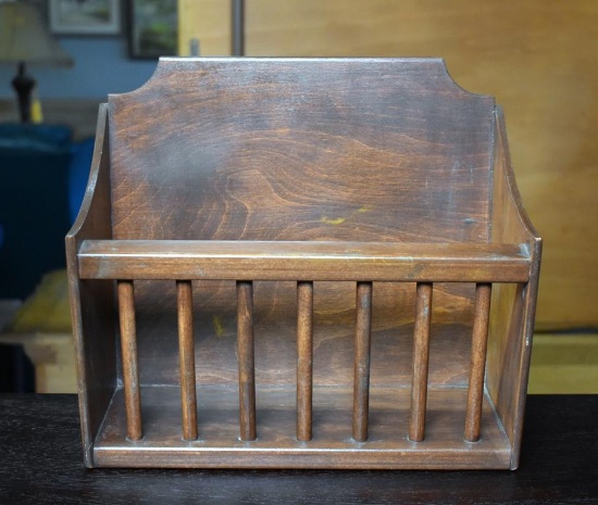 Vintage Wooden Wall-Hung Magazine Rack